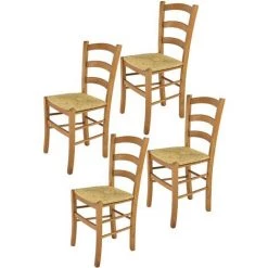 T M C S Tommychairs - Set 4 Chaises VENICE Pour Cuisine, Bar Et Salle à Manger, Robuste Structure En Bois De Hêtre Peindré En Couleur Chêne Et Assise En Paille - Chêne