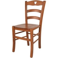 T M C S Tommychairs - Chaise CUORE Pour Cuisine, Bar Et Salle à Manger, Robuste Structure En Bois De Hêtre Peindré En Couleur Cerisier Et Assise En Bois - Cerisier