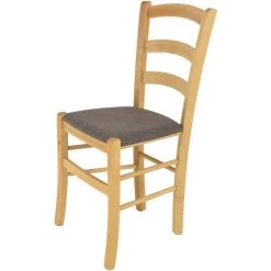 T M C S Tommychairs - Chaise VENICE Pour Cuisine, Bar Et Salle Ã  Manger, Robuste Structure En Bois De HÃªtre PeindrÃ© En Couleur Naturel Et Assise RembourrÃ©e Et RevÃªtue En Tissu Couleur Chevreuil - Naturel/Chevreuil