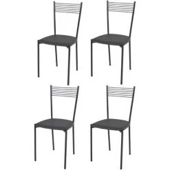 T M C S Tommychairs - Set 4 Chaises ELEGANCE Pour Cuisine, Bar Et Salle à Manger, Robuste Structure En Acier Peindré En Couleur Gris Foncé Et Assise Rembourrée Et Revêtue En Cuir Artificiel Couleur Gris Foncé - Gris Foncé