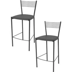 T M C S Tommychairs - Set 2 Tabourets ELEGANCE Pour Cuisine, Bar Et Salle à Manger, Robuste Structure En Acier Peindré En Couleur Gris Foncé Et Assise Rembourrée Et Revêtue En Cuir Artificiel Couleur Gris Foncé