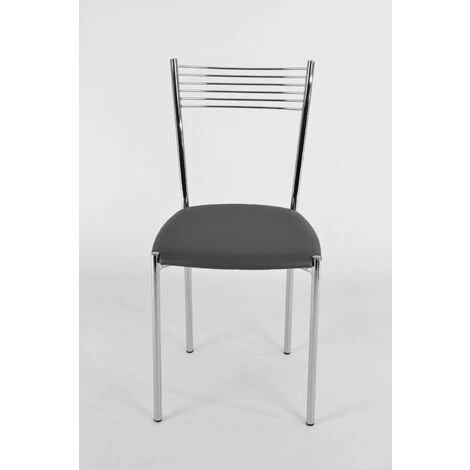 T M C S Tommychairs - Set 4 Chaises ELEGANCE Pour Cuisine, Bar Et Salle à Manger, Robuste Structure En Acier Chromé Et Assise Rembourrée Et Revêtue En Cuir Artificiel Couleur Gris Foncé - Gris Foncé 5 T M C S Tommychairs - Set 4 Chaises ELEGANCE Pour Cuisine, Bar Et Salle à Manger, Robuste Structure En Acier Chromé Et Assise Rembourrée Et Revêtue En Cuir Artificiel Couleur Gris Foncé - Gris Foncé – Image 3