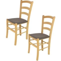 T M C S Tommychairs - Set 2 Chaises VENICE Pour Cuisine, Bar Et Salle Ã  Manger, Robuste Structure En Bois De HÃªtre PeindrÃ© En Couleur Naturel Et Assise RembourrÃ©e Et RevÃªtue En Tissu Couleur Chevreuil