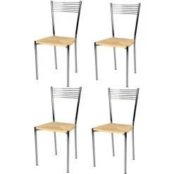 T M C S Tommychairs - Set 4 Chaises ELEGANCE Pour Cuisine, Bar Et Salle à Manger, Robuste Structure En Acier Chromé Et Assise En Fausse Paille Couleur Ivoire Naturel - Ivoire