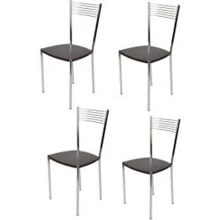 T M C S Tommychairs - Set 4 Chaises ELEGANCE Pour Cuisine, Bar Et Salle Ã  Manger, Robuste Structure En Acier ChromÃ© Et Assise En Bois Couleur WengÃ© - WengÃ©