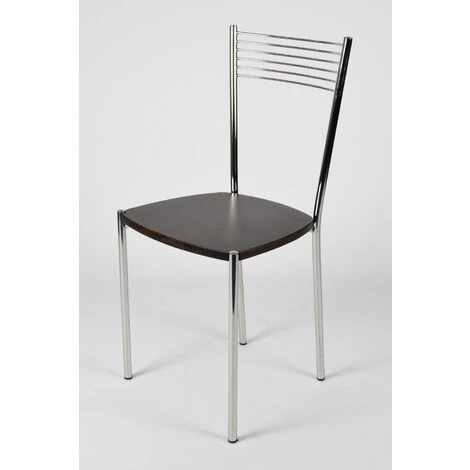 T M C S Tommychairs - Set 4 Chaises ELEGANCE Pour Cuisine, Bar Et Salle à Manger, Robuste Structure En Acier Chromé Et Assise En Bois Couleur Wengé - Wengé 4 T M C S Tommychairs - Set 4 Chaises ELEGANCE Pour Cuisine, Bar Et Salle à Manger, Robuste Structure En Acier Chromé Et Assise En Bois Couleur Wengé - Wengé – Image 2