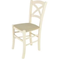 T M C S Tommychairs - Chaise CROSS Pour Cuisine, Bar Et Salle Ã  Manger, Robuste Structure En Bois De HÃªtre PeindrÃ© En Couleur Aniline Blanche Et Assise RembourrÃ©e Et RevÃªtue En Tissu Couleur Chanvre