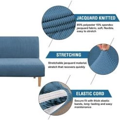 BEARSU Housse De Futon Sans Bras Housse De Protection Pour Canapé-lit Extensible Caractéristique élastique Riche En élasthanne Texturé à Petits Carreaux Housse De Futon En Tissu Jacquard Pour Canapé, Lavable En Machine, Bleu Gris -banc et tabouret Soldes Boutique 36516068 2