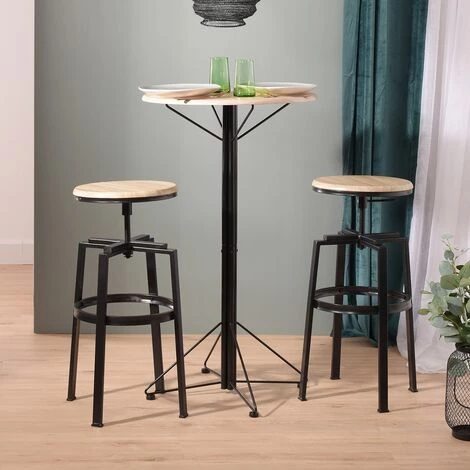MEUBLES COSY Lot De 2 Tabouret De Bar Réglable 66.5-74cm En Imitation Bois Chêne Et Métal Design Industriel 3 MEUBLES COSY Lot De 2 Tabouret De Bar Réglable 66.5-74cm En Imitation Bois Chêne Et Métal Design Industriel