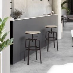 MEUBLES COSY Lot De 2 Tabouret De Bar Réglable 66.5-74cm En Imitation Bois Chêne Et Métal Design Industriel 8 MEUBLES COSY Lot De 2 Tabouret De Bar Réglable 66.5-74cm En Imitation Bois Chêne Et Métal Design Industriel -banc et tabouret Soldes Boutique 36754772 2