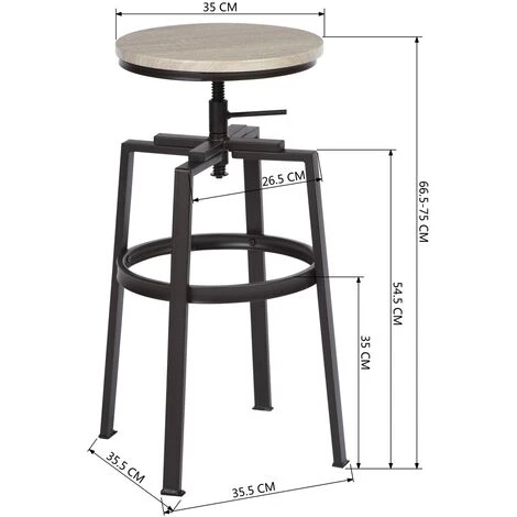 MEUBLES COSY Lot De 2 Tabouret De Bar Réglable 66.5-74cm En Imitation Bois Chêne Et Métal Design Industriel 7 MEUBLES COSY Lot De 2 Tabouret De Bar Réglable 66.5-74cm En Imitation Bois Chêne Et Métal Design Industriel – Image 5