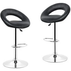 YONGQING 2* Tabourets De Bar Rembourré Simili Cuir Ménager Réglable En Hauteur Rond Noir - Noir