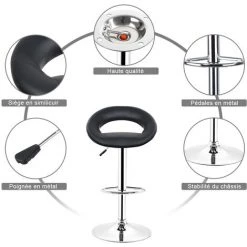 YONGQING 2* Tabourets De Bar Rembourré Simili Cuir Ménager Réglable En Hauteur Rond Noir - Noir -banc et tabouret Soldes Boutique 36841857 4