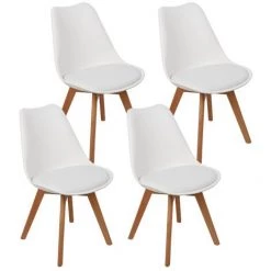 YONGQING Chaises Scandinaves Simple Blanc Et Bois Clair (lot De 4) - Blanc