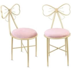 UNHO Chaise Coiffeuse Lot De 2 - Fauteuil Noeud Papillon En Fer Et Velours 29x29x80cm Chaise Lounge Moderne Pour Salon Spa Café Pub Cuisine - Rose