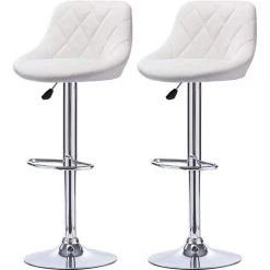 YONGQING Lot De 2 Tabourets De Bar Design Avec Dossier Blanc Hauteur Réglable - Blanc