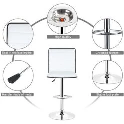 YONGQING Tabouret De Bar Lot De 4, Tabouret De Bar Design, Chaise De Bar Noir Pivotant Et Réglable En Hauteur 60- 81cm - Blanc -banc et tabouret Soldes Boutique 37028137 4