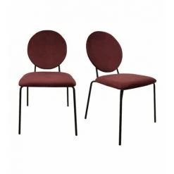 MEUBLETMOI Lot 2 Chaises Rouge Médaillon Velours Pieds Métal - BROADWAY 9088 - Rouge