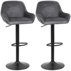 SiFree®lot De 2 Tabouret De Bar Braga Tissu Métal GRIS Mat