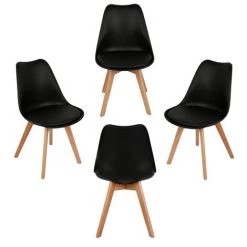 SiFree®TOP !! Lot De 4 Chaises Scandinaves Pour Salon A Manger NOIR Avec Coussin -banc et tabouret Soldes Boutique 37287677 3