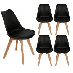 SiFree®TOP !! Lot De 4 Chaises Scandinaves Pour Salon A Manger NOIR Avec Coussin -banc et tabouret Soldes Boutique 37287677 4