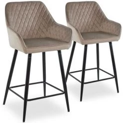 COTECOSY Lot De 2 Chaises De Bar Veronika Velours Taupe - Taupe
