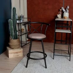 MEUBLES COSY Lot De 2 Tabouret De Bar Pivotant Industriel, Hauteur D'assise 63cm, Avec Repose-Pied Et Dossier Et Coussin Rembourré - MARRON 8 MEUBLES COSY Lot De 2 Tabouret De Bar Pivotant Industriel, Hauteur D'assise 63cm, Avec Repose-Pied Et Dossier Et Coussin Rembourré - MARRON -banc et tabouret Soldes Boutique 38156215 2