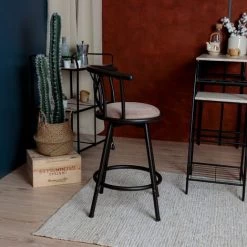 MEUBLES COSY Lot De 2 Tabouret De Bar Pivotant Industriel, Hauteur D'assise 63cm, Avec Repose-Pied Et Dossier Et Coussin Rembourré - MARRON 9 MEUBLES COSY Lot De 2 Tabouret De Bar Pivotant Industriel, Hauteur D'assise 63cm, Avec Repose-Pied Et Dossier Et Coussin Rembourré - MARRON -banc et tabouret Soldes Boutique 38156215 3