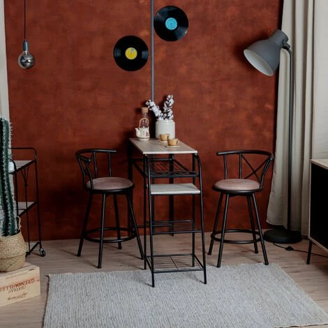 MEUBLES COSY Lot De 2 Tabouret De Bar Pivotant Industriel, Hauteur D'assise 63cm, Avec Repose-Pied Et Dossier Et Coussin Rembourré - MARRON 6 MEUBLES COSY Lot De 2 Tabouret De Bar Pivotant Industriel, Hauteur D'assise 63cm, Avec Repose-Pied Et Dossier Et Coussin Rembourré - MARRON – Image 4