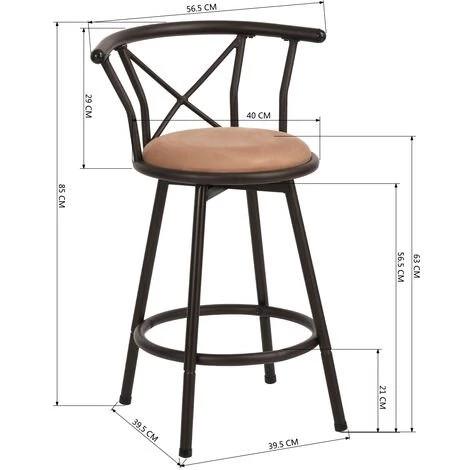 MEUBLES COSY Lot De 2 Tabouret De Bar Pivotant Industriel, Hauteur D'assise 63cm, Avec Repose-Pied Et Dossier Et Coussin Rembourré - MARRON 7 MEUBLES COSY Lot De 2 Tabouret De Bar Pivotant Industriel, Hauteur D'assise 63cm, Avec Repose-Pied Et Dossier Et Coussin Rembourré - MARRON – Image 5