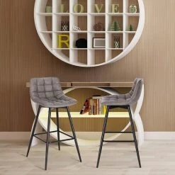 WOLTU Lot De 2 Tabourets De Bar Avec Repose-pieds. Tabourets Bar-bistro. Siège En Similicuir. Pieds En Métal. Gris Foncé -banc et tabouret Soldes Boutique 38233487 4