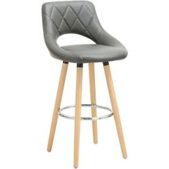 WOLTU WOLTU Tabouret De Bar En Cuir Synthétique Et Bois Massif Avec Dossier Et Repose-pieds 43x40x96cm Gris