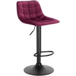 WOLTU 1 X Tabouret De Bar En Velours Et Métal. Chaise De Comptoir Réglable En Hauteur Et Rotatif. Bordeaux