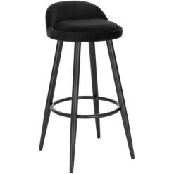 WOLTU 1 X Tabouret De Bar Chaise De Bar En Velours.Tabouret Bistro Avec Repose-Pieds En Métal.Noir.Capacité 120kg