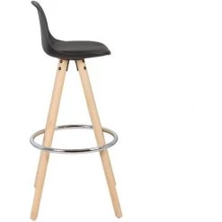 WOLTU Tabouret De Bar En Similicuir Siège De Cuisine Pied En Bois Avec Repose-Pied.Noir -banc et tabouret Soldes Boutique 38233827 4