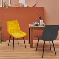 IDMARKET Lot De 4 Chaises MADY En Velours Mix Color Bleu, Gris Clair, Gris Foncé, Jaune - Gris -banc et tabouret Soldes Boutique 38450206 3