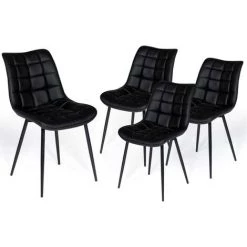 IDMARKET Lot De 4 Chaises MADY En PU Noir Pour Salle à Manger - Noir -banc et tabouret Soldes Boutique 38450229 2