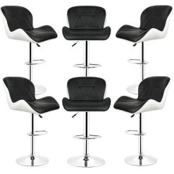 Aqrau Lot De 6 Tabourets De Bar Noirs/Blancs，Hauteur Réglable，Style Européen -banc et tabouret Soldes Boutique 38599175 3
