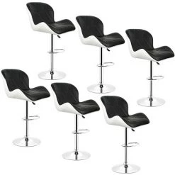 Aqrau Lot De 6 Tabourets De Bar Noirs/Blancs，Hauteur Réglable，Style Européen -banc et tabouret Soldes Boutique 38599175 4