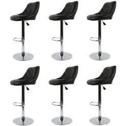 Aqrau Tabouret Tabouret De Bar à Dossier En Sergé, Noir 6 Pcs
