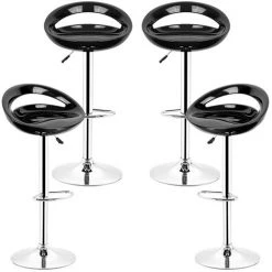 Aqrau Lot De 4 Tabourets De Bar，Hauteur Réglable - Noir - Style Contemporain
