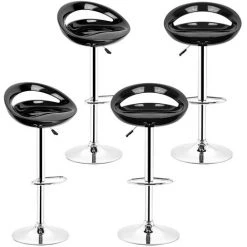 Aqrau Lot De 4 Tabourets De Bar，Hauteur Réglable - Noir - Style Contemporain -banc et tabouret Soldes Boutique 38599373 5