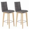 MEUBLETMOI Lot De 2 Chaises De Bar Tissu Gris Anthracite Piètement Chêne - LEO - Gris Anthracite