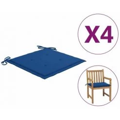 HAPPYSHOPPING Coussins De Chaise De Jardin 4 Pcs Bleu Royal 50x50x4 Cm Tissu