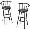 GOPLUS Lot De 2 Tabourets De Bar Pivotant Avec Dossier Et Repose-Pied, Confortable Assise Avec Selle Rembourré Par Eponge, Siège Rond, Porte De Poids 120KG (Motif Rayure) -banc et tabouret Soldes Boutique 39626730 1