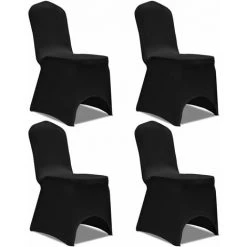 HAPPYSHOPPING Housse De Chaise Extensible 4 Pcs Noir -banc et tabouret Soldes Boutique 39655858 3
