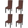 HAPPYSHOPPING Housse De Chaise Droite Extensible 4 Pcs Marron -banc et tabouret Soldes Boutique 39655888 1
