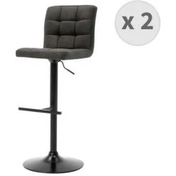 MOLOO SQUARE - Tabouret De Bar Réglable Vintage Marron Foncé Pieds Métal Noir (x2) - Marron