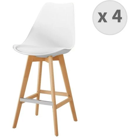MOLOO LIGHTUP - Chaise De Bar Scandinave Blanc Pieds Hêtre (x4) - Blanc 3 MOLOO LIGHTUP - Chaise De Bar Scandinave Blanc Pieds Hêtre (x4) - Blanc