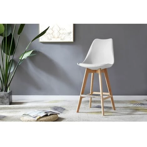 MOLOO LIGHTUP - Chaise De Bar Scandinave Blanc Pieds Hêtre (x4) - Blanc 4 MOLOO LIGHTUP - Chaise De Bar Scandinave Blanc Pieds Hêtre (x4) - Blanc – Image 2